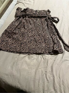 American Eagle Outfitters beige and Black Leopard Tie-Waist Mini Skirt